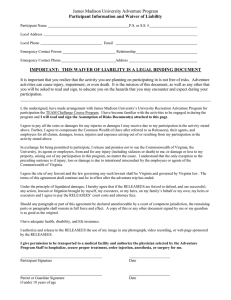 James Madison University Adventure Program Participant Information and Waiver of Liability