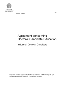 Agreement concerning Doctoral Candidate Education Industrial Doctoral Candidate