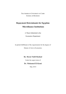 Repayment Determinants for Egyptian Microfinance Institutions By: Reem Nabil Hashad