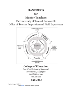 HANDBOOK for Mentor Teachers Fall 2013