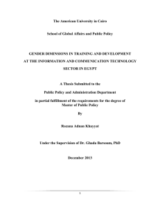 The American University in Cairo  GENDER DIMINSIONS IN TRAINING AND DEVELOPMENT