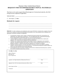 REQUEST FOR TEXTBOOK/INSTRUCTIONAL MATERIALS ADOPTION Murrieta Valley Unified School District