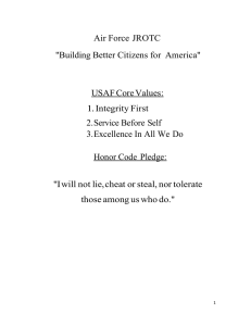Air Force JROTC &#34;Building Better Citizens for  America&#34; USAF Core Values:
