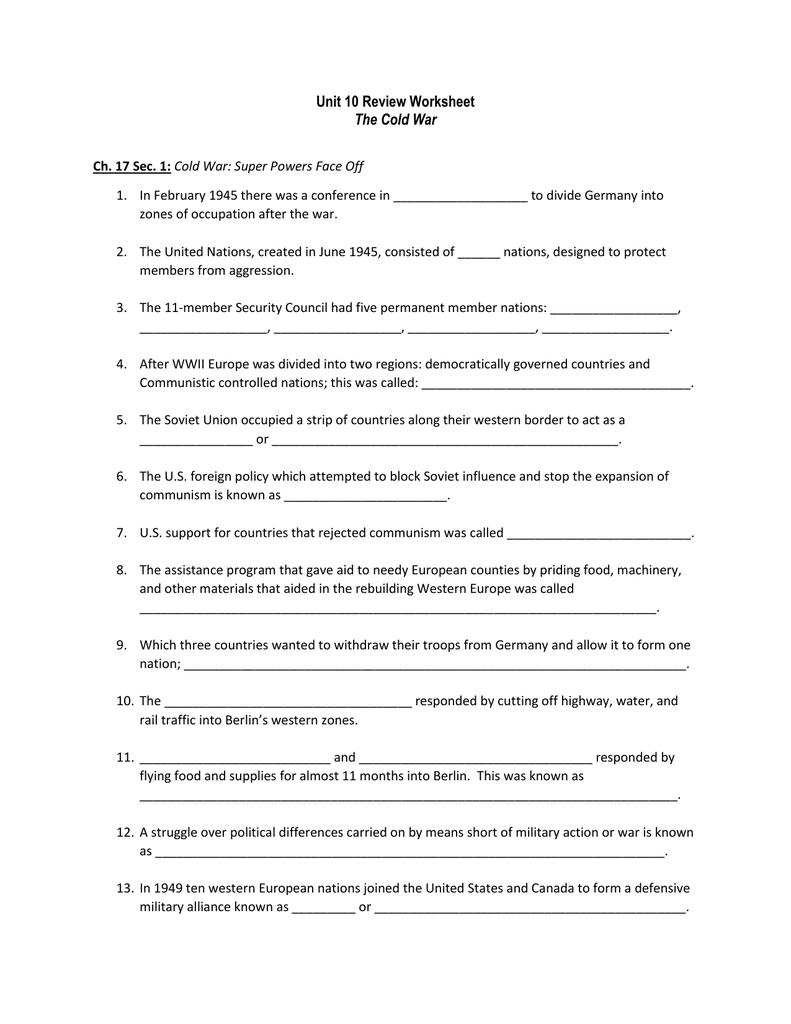 Origins Of The Cold War Worksheet Pdf