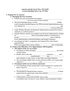 America and the Great War, 1914-1920 Lecture-Reading Notes 2 (p. 197-202)