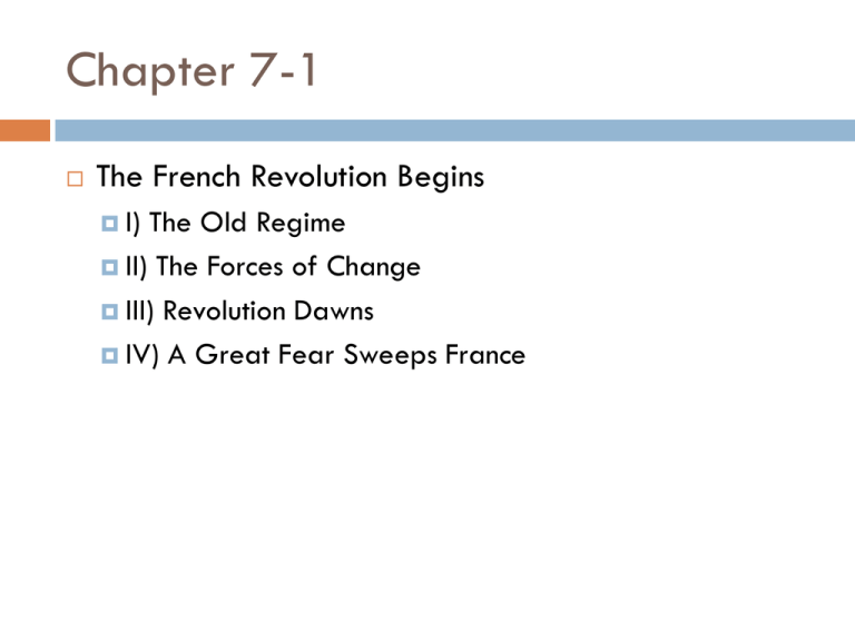 Chapter 7 1 The French Revolution Begins I The Old Regime