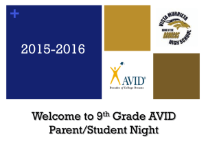 + 2015-2016 Welcome to 9 Grade AVID