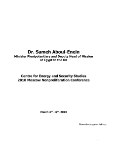 Dr. Sameh Aboul-Enein  Centre for Energy and Security Studies