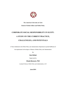 CORPORATE SOCIAL RESPONSIBILITY IN EGYPT: A STUDY ON THE CURRENT PRACTICE,