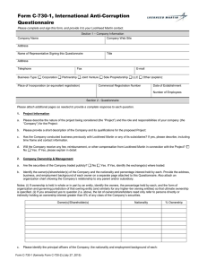 Form C-730-1, International Anti-Corruption Questionnaire