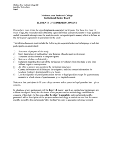 Madison Area Technical College Institutional Review Board  ELEMENTS OF INFORMED CONSENT