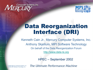 Data Reorganization Interface (DRI) Kenneth Cain Jr., Mercury Computer Systems, Inc.