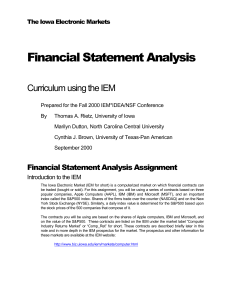 Financial Statement Analysis Curriculum using the IEM The Iowa Electronic Markets