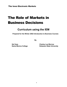 The Role of Markets in Business Decisions Curriculum using the IEM