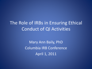 The Role of IRBs in Ensuring Ethical Conduct of QI Activities