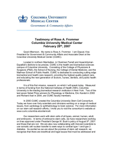 Testimony of Ross A. Frommer Columbia University Medical Center February 28