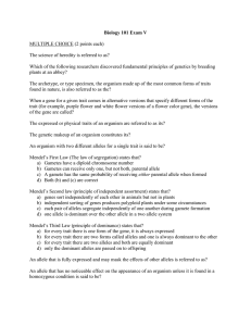 Biology 101 Exam V  MULTIPLE CHOICE (2 points each)