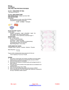 Biology Ch.10 Notes DNA, RNA, AND PROTEIN SYNTHESIS Ch.10:1  DISCOVERY OF DNA