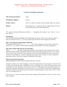 Template Consent Form – Behavioral/Social Study - Version 11/12/14