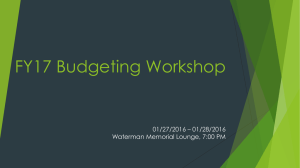 FY17 Budgeting Workshop 01/27/2016 – 01/28/2016 Waterman Memorial Lounge, 7:00 PM