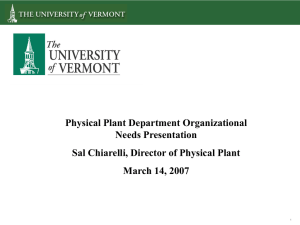 Physical Plant Department Organizational Needs Presentation Sal Chiarelli, Director of Physical Plant