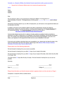 Template 1.d:  Research Affiliate, Non-Salaried Faculty Appointment Letter  DATE Name