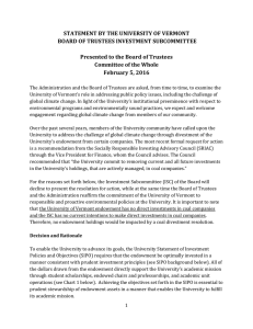 STATEMENT BY THE UNIVERSITY OF VERMONT BOARD OF TRUSTEES INVESTMENT SUBCOMMITTEE