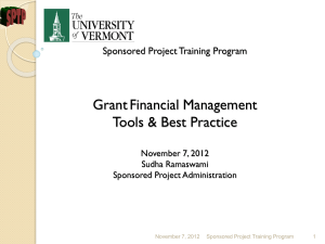 Grant Financial Management Tools &amp; Best Practice Sponsored Project Training Program