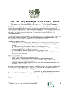 2015 Think College Vermont @UVM/CDCI Mentor Contract  @UVM/CDCI