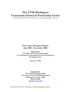 The UVM/Burlington Community Outreach Partnership Center  Semi-Annual Progress Report