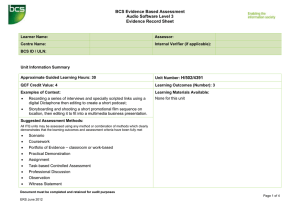 BCS Evidence Based Assessment Audio Software Level 3 Evidence Record Sheet