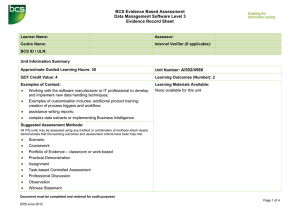 BCS Evidence Based Assessment Data Management Software Level 3 Evidence Record Sheet