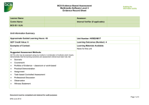 BCS Evidence Based Assessment Multimedia Software Level 3 Evidence Record Sheet