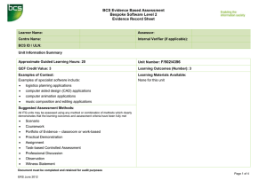 BCS Evidence Based Assessment Bespoke Software Level 2 Evidence Record Sheet