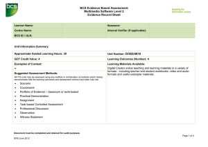 BCS Evidence Based Assessment Multimedia Software Level 2 Evidence Record Sheet