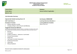 BCS Evidence Based Assessment Using Email Level 2 Evidence Record Sheet
