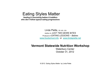 Eating Styles Matter Vermont Statewide Nutrition Workshop Linda Piette, Waterbury Center