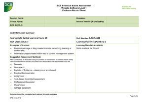 BCS Evidence Based Assessment Website Software Level 1 Evidence Record Sheet