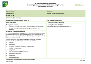 BCS Evidence Based Assessment Evidence Record Sheet