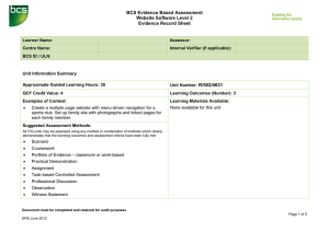 BCS Evidence Based Assessment Website Software Level 2 Evidence Record Sheet