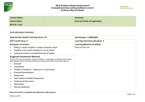BCS Evidence Based Assessment Computerised Accounting Software Level 3 Evidence Record Sheet