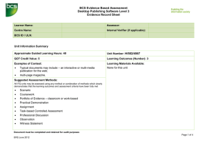 BCS Evidence Based Assessment Desktop Publishing Software Level 3 Evidence Record Sheet