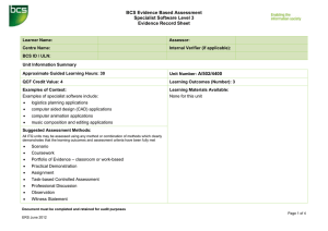 BCS Evidence Based Assessment Specialist Software Level 3 Evidence Record Sheet