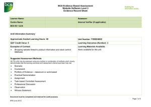 BCS Evidence Based Assessment Website Software Level 3 Evidence Record Sheet