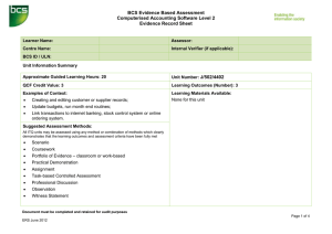 BCS Evidence Based Assessment Computerised Accounting Software Level 2 Evidence Record Sheet
