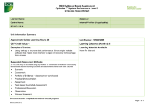 BCS Evidence Based Assessment Optimise IT System Performance Level 2