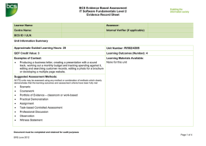 BCS Evidence Based Assessment IT Software Fundamentals Level 2 Evidence Record Sheet