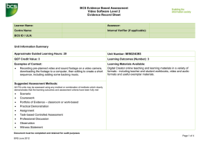 BCS Evidence Based Assessment Video Software Level 2 Evidence Record Sheet