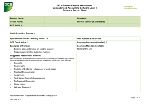 BCS Evidence Based Assessment Computerised Accounting Software Level 1 Evidence Record Sheet