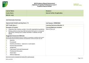 BCS Evidence Based Assessment Optimise IT System Performance Level 1